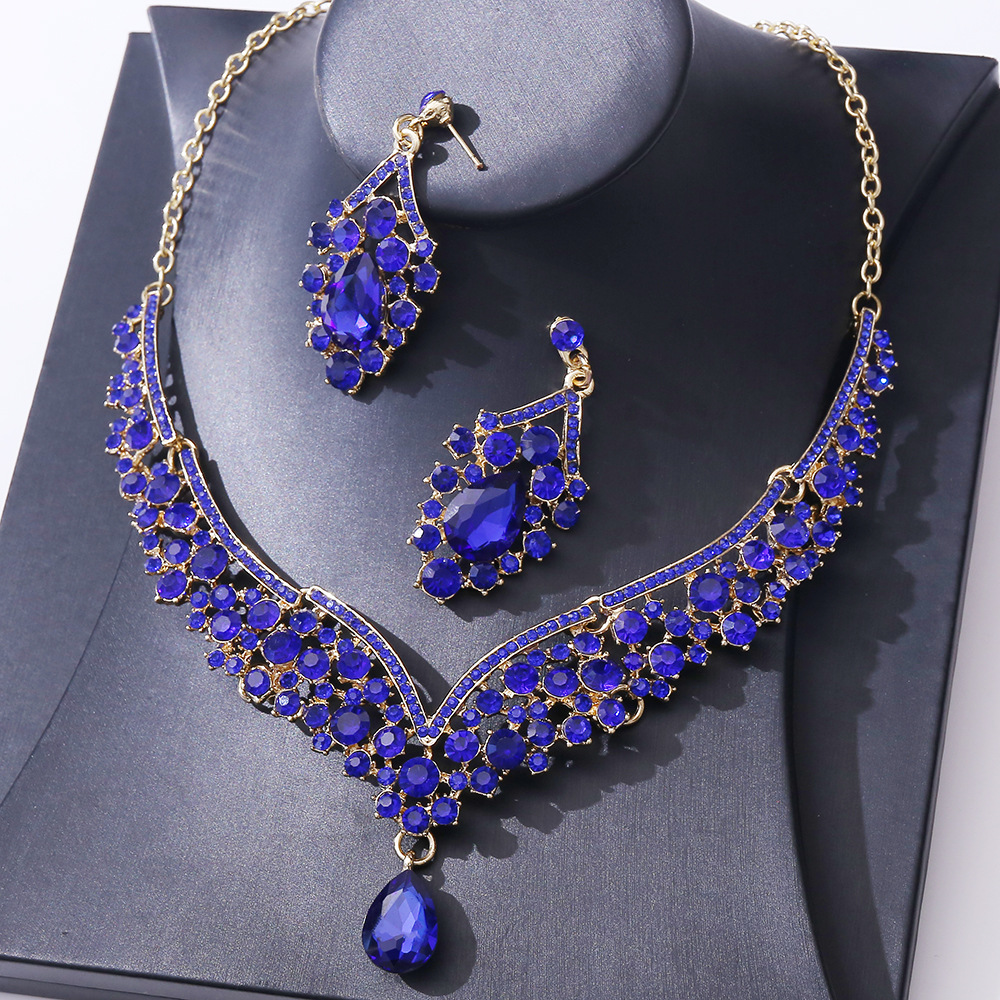 Wedding Occasion Alloy, Rhinestone Material 1 Set Elegant Water Droplets Alloy Rhinestone Women's Earrings Necklace