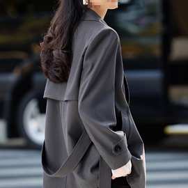 沫晗依美【奥莱】秋通勤质感休闲撞色拼接风衣新款外套女