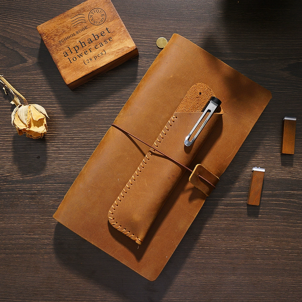Leather retro pencil case, creative pen, protective case handmade, capacious stationery, creative gift