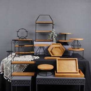 European Wooden Dessert Table Decorations Forest Wedding Table Tea Break Cold Meal Cake Afternoon Tea Tray Display Shelf
