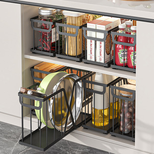 Kitchen Narrow Gap Pull-Out Basket, No-Drill Spice Storage Rack, Cabinet Cutting Board Organizer, Drawer-Style Under-Cabinet Pull-Out Basket