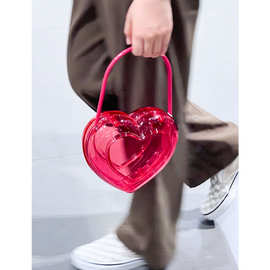 包包女2023新款秋冬晚宴包迷你可爱透明桃红色爱心桃心造型手提包