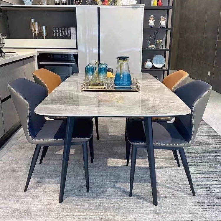 Moderna celebridad de Internet, mesa de comedor y silla de losa de lujo simple y ligera, hogar pequeño apartamento, mesa de arroz rectangular, mesa y silla italiana