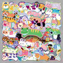 50张原创奔跑动物卡通治愈系跨境贴纸手账本行李箱装饰贴纸批发