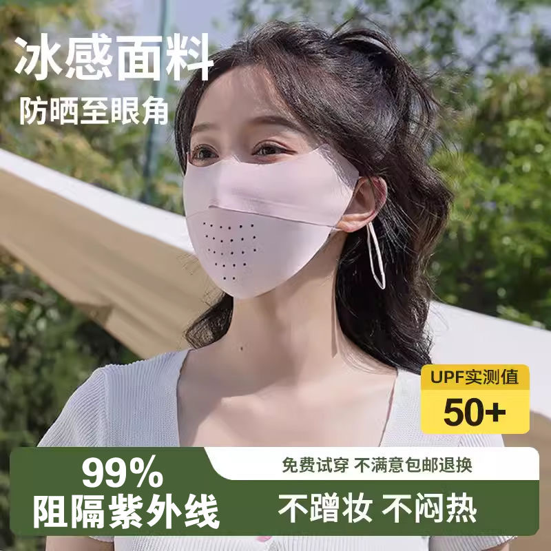 Sunscreen Mask Women's Anti-ultraviolet Summer Black Sunshade Full Face Mask Ice Silk Thin Breathable Eye Corner Stereo