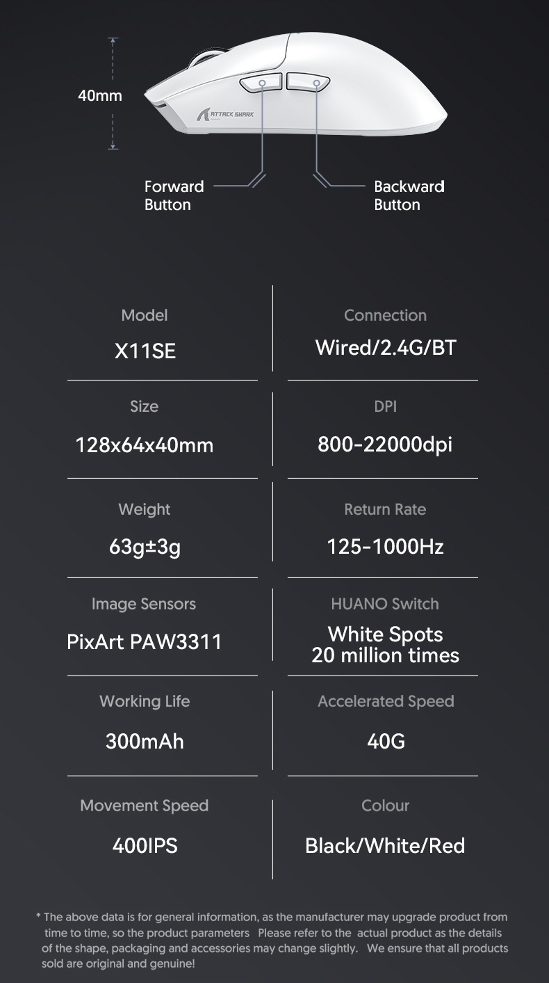 ATTACKSHARK Attack Shark X11SE Wireless Bluetooth Mouse, Video Game, Long Endurance, The Third Mock Examination, Lightweight_voghion.com