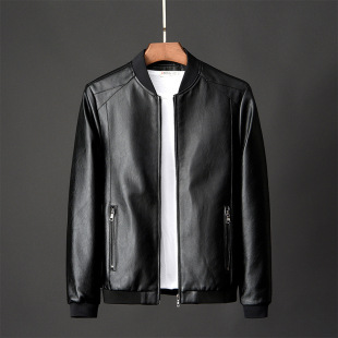 Cross-border Spring and Autumn New Men's pu Leather Casual Motorcycle Jacket Men's Large Size Leather Jacket Factory Outlet
