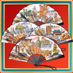 8寸国潮款城市景点国风折扇带手绳可留指纹留念折扇地图导游扇子