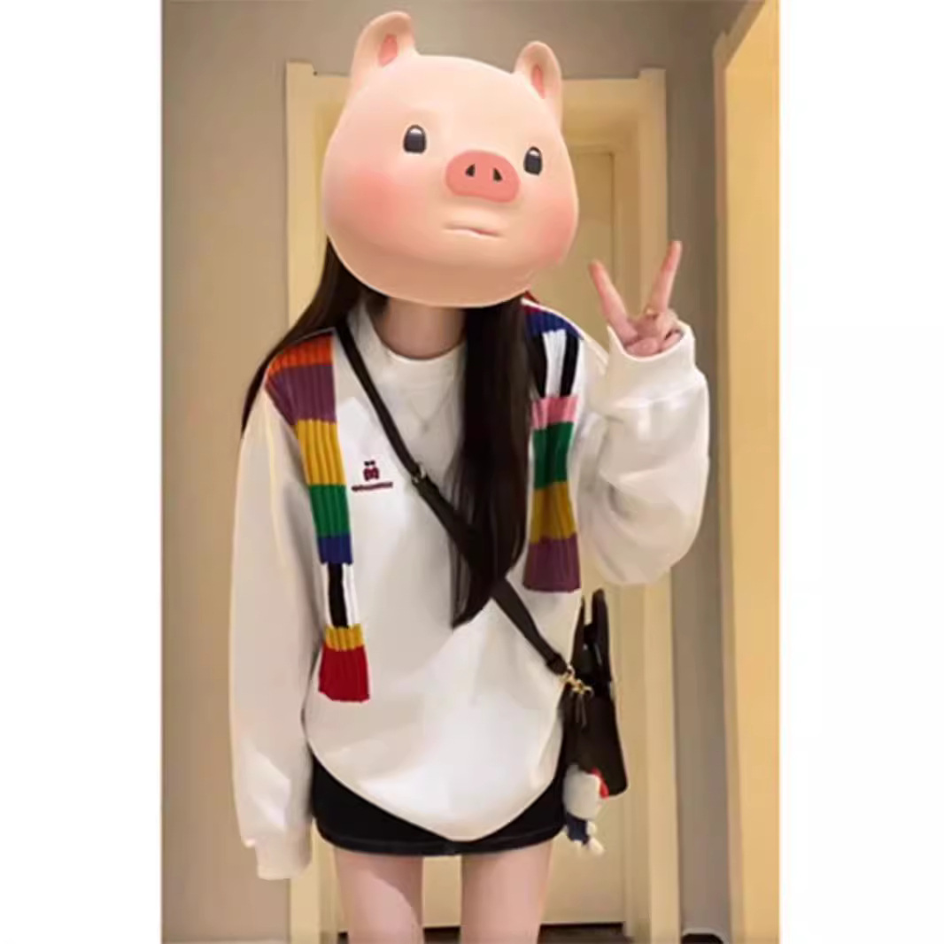 미국식 레인보우 스웨터 바느질 스웨터 여성용 봄과 가을 새로운 라운드 넥 느슨한 대학 스타일 디자인 센스 틈새 탑