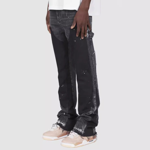 Men's Denim Work Pants: European & American-Style Instagram-Favorite Elasticated, Patchwork Denim Flared Layered Trousers