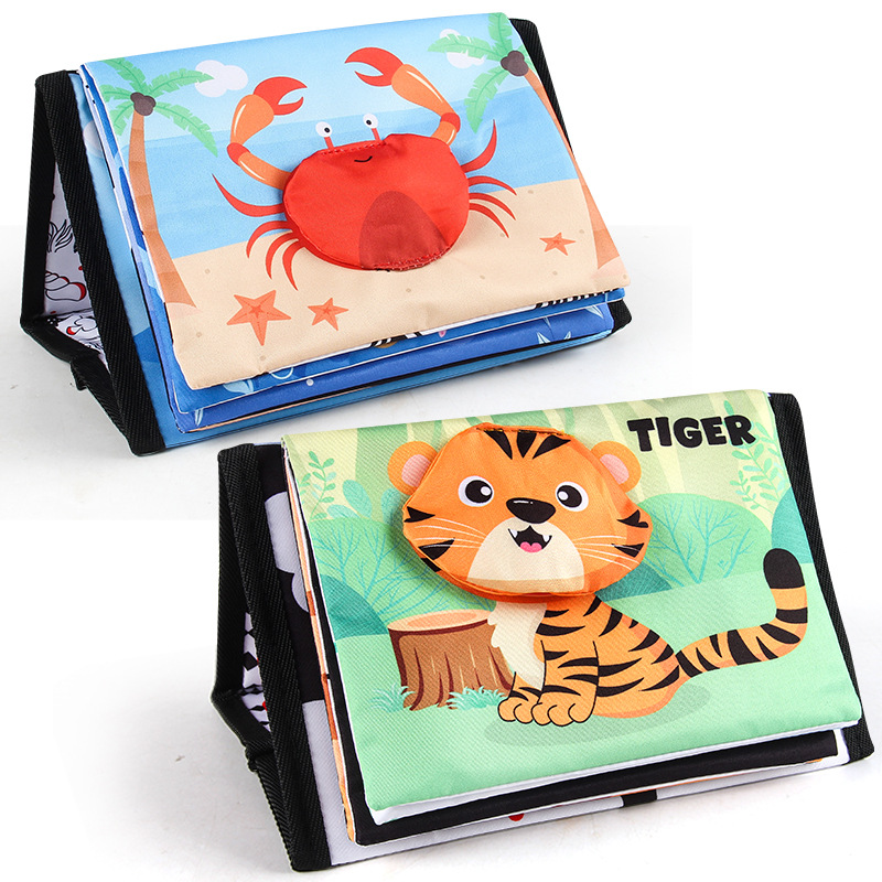 Los bebés y los niños pequeños no están rotos, se pueden lavar, calendario de escritorio de animales, juguetes de libros de tela, espejos de jaja de animales tridimensionales, hojeando libros de tela para bebés