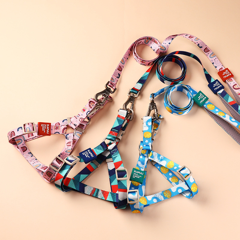 Cuerda de tracción para mascotas Teddy perro pequeño de tamaño mediano anti-liberación correa de pecho impresa ajustable cadena de perro cuerda para perro suministros para mascotas