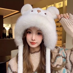 ぬいぐるみクマの帽子女性のための秋と冬 2025 新しいかわいい顔が見える小さな防風暖かい耳保護多用途プルオーバー帽子