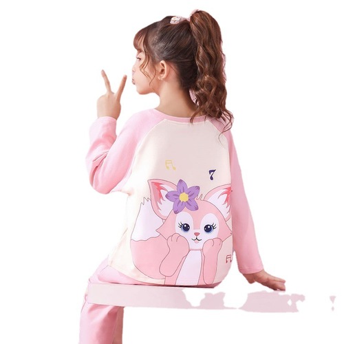 Children's Pajamas Girls Cotton Long Sleeve Princess Style Spring and Autumn Cartoon Cute Sweet Korean Baby Home Clothes Set