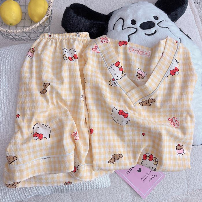 Vietnam transfronterizo transmisión en vivo estilo caliente verano con cuello en V nube pijamas de algodón pantalones de manga corta para mujer traje de servicio a domicilio para estudiantes de dibujos animados