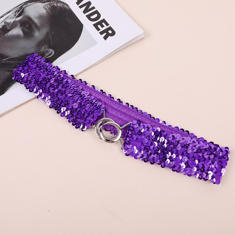 スパンコールのベルトが華やかでおしゃれな大人の子供の女性のベルトの卸売りはベルトを締めて弾力のベルトの現物を掛けます。