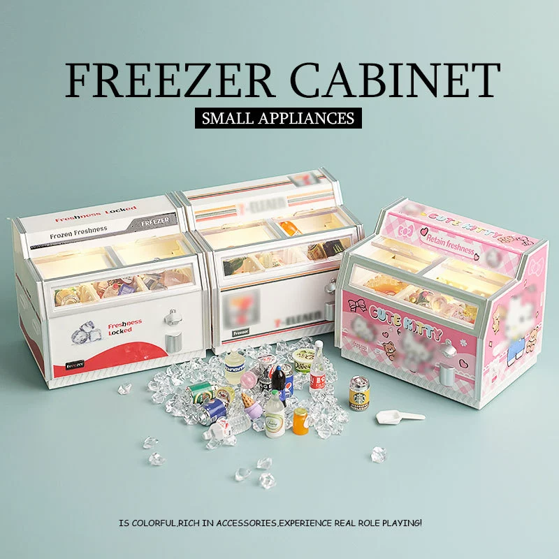 Мини-холодильник, игрушечный холодильник, магнит на холодильник, супермаркет, миниатюрный горизонтальный морозильник, игровой домик, игрушка для мороженого, модель орнамента