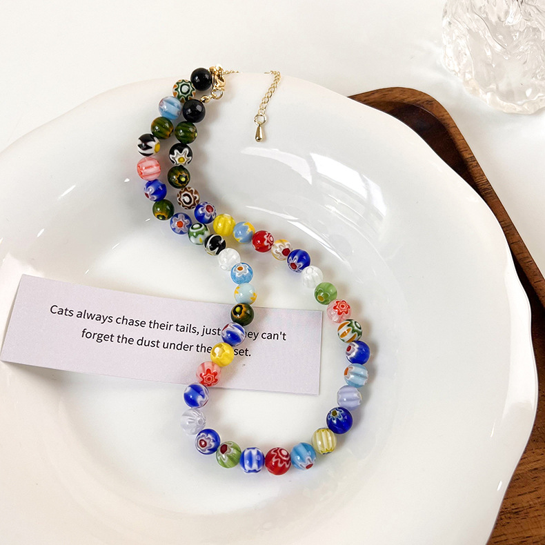Simple Colorful Glazed Flower Hand-beaded Necklace display picture 2