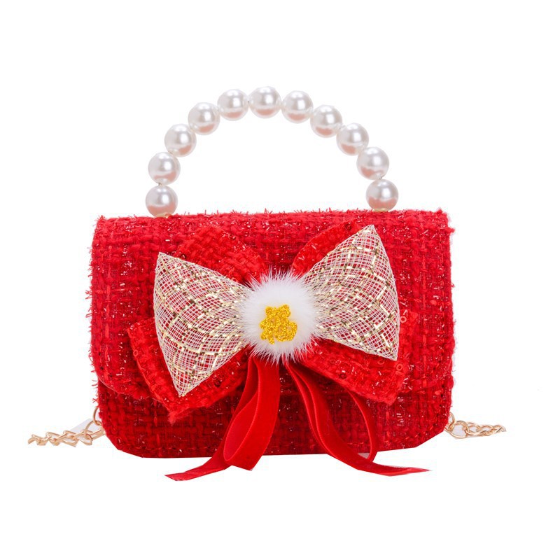Nuevo arco flotante bolso de niños, bolso de mano de princesa red, bolso de cambio de perlas de moda fragante