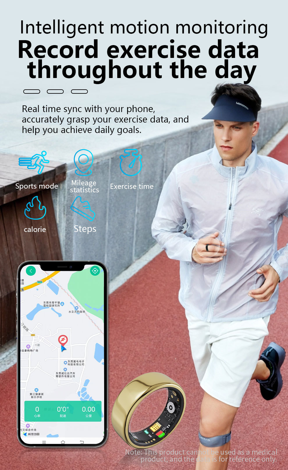 Smart Ring R11M Herzfrequenz- und Blutzuckermessung Fitness-Tracker Titanstahl vergoldet Größe 17 EU 10 US_voghion.com