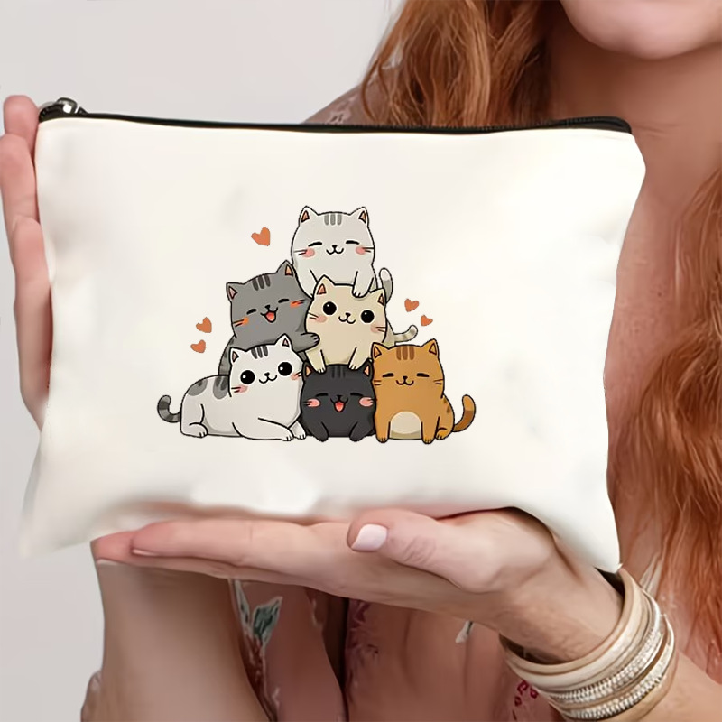 Fuente de fabricación directa de varios estilos de gato impresa bolsa de lona con cremallera bolsa de cambio de mano almacenamiento de cosméticos