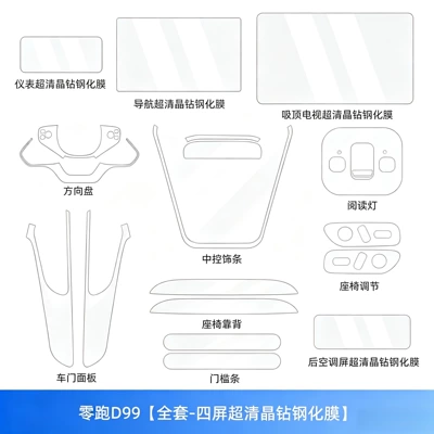 sticker, ceiling-mounted TV, steering wheel, center – Car interior film - zero-run-d99full-set-four-screen-ultra-clear-crystal-diamond-tempered-film