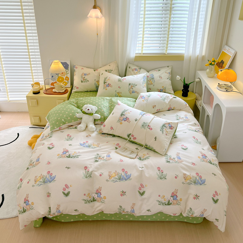 Algodón de cuatro piezas de ropa de cama de algodón 2025, nuevo edredón de flores frescas, sábanas de dormitorio de tres piezas de cuatro estaciones