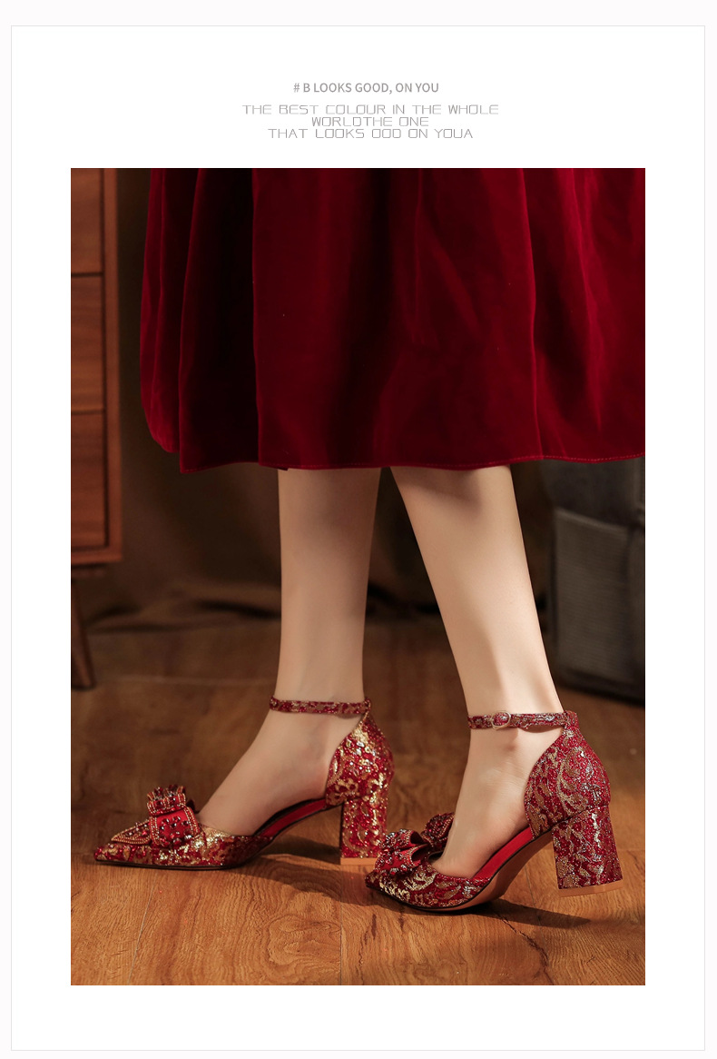 6666F-016 Scarpe eleganti con tacco alto e cinturino cavo con fiocco per abito da banchetto nuziale_voghion.com