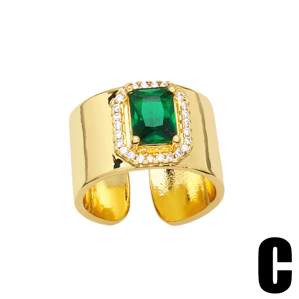 Simple Copper 18K Gold-plated Emerald Zircon Open Ring
