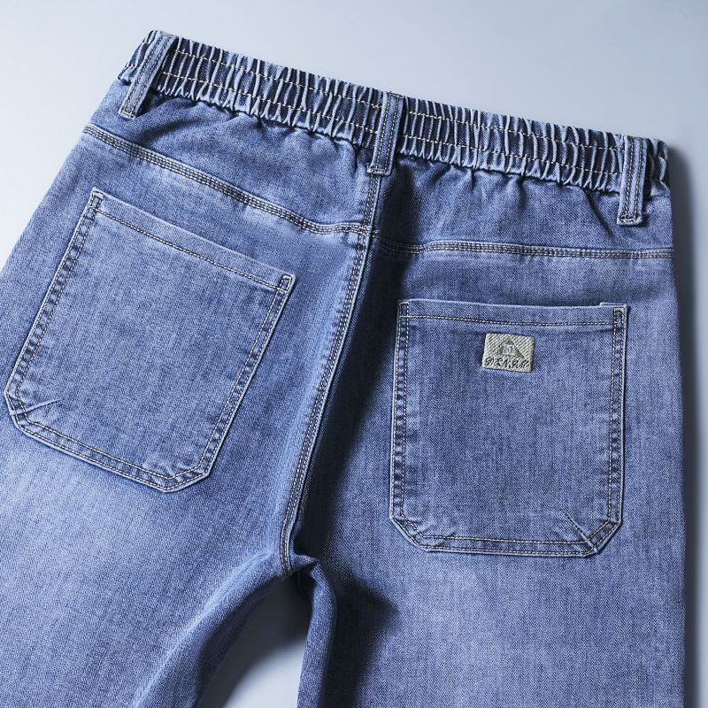 2023 Summer Thin Jeans Breathable Loose Elastic Waist Trendy Brand Straight Tube Workwear Men's Casual Pants_voghion.com