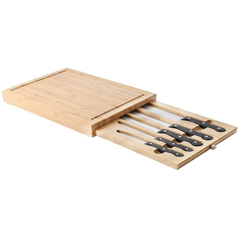 Tabla de quesos, venta caliente transfronteriza con bandeja con cajón, juego de cuchillos, tabla de cortar de bambú, juego de tablas de cortar de queso para el hogar, listo para usar