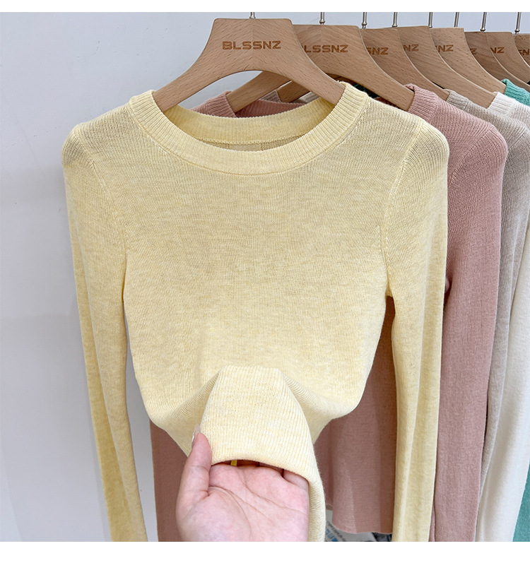 315g Weight Long Sleeve Sleeve Length Pullovers Placket Type Spandex, Polyester Fabric Type Short Top Length Knitwear Tops Type Daily Occasion Round Neck Neckline Slim Fit Type Solid Color Pattern Spring, Autumn Season Women's Gender Casual, Simple Style Style Wholesale Women's Casual Simple Style Solid Color Long Sleeve Sweaters & Cardigans 22