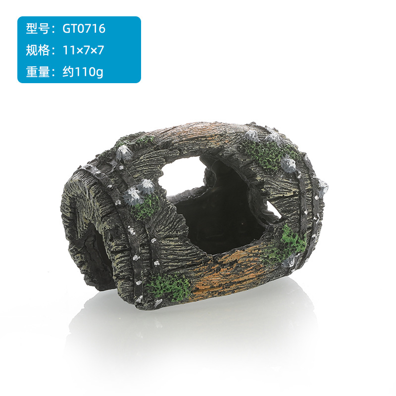 Pecera decoración de paisajismo barril de madera roto barril de vino arrastre mascota serpiente lagarto cueva acuario casa de refugio fábrica decoración hecha a mano