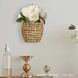 跨境水葫芦草编收纳篮进门玄关钥匙收纳筐可挂墙绿植干花篮储物筐