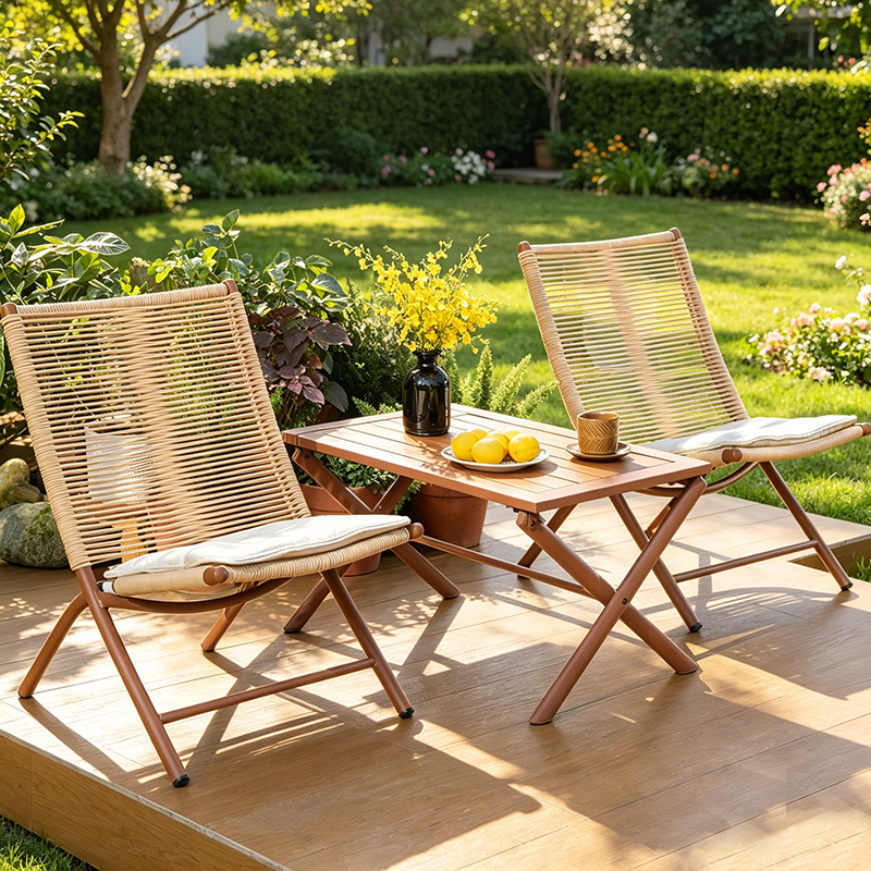 Balcony leisure chair, small apartment folding lounge chair, new Chinese-style rattan chair for home use, tea table, courtyard garden, outdoor table and chairs