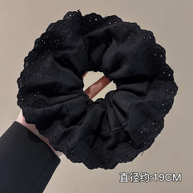 Anillo de pelo de intestino grueso súper grande coreano para mujer 2025 nuevo estilo de alta gama cordón de pelo de encaje plisado temperamento dulce cuerda de cabeza de flor