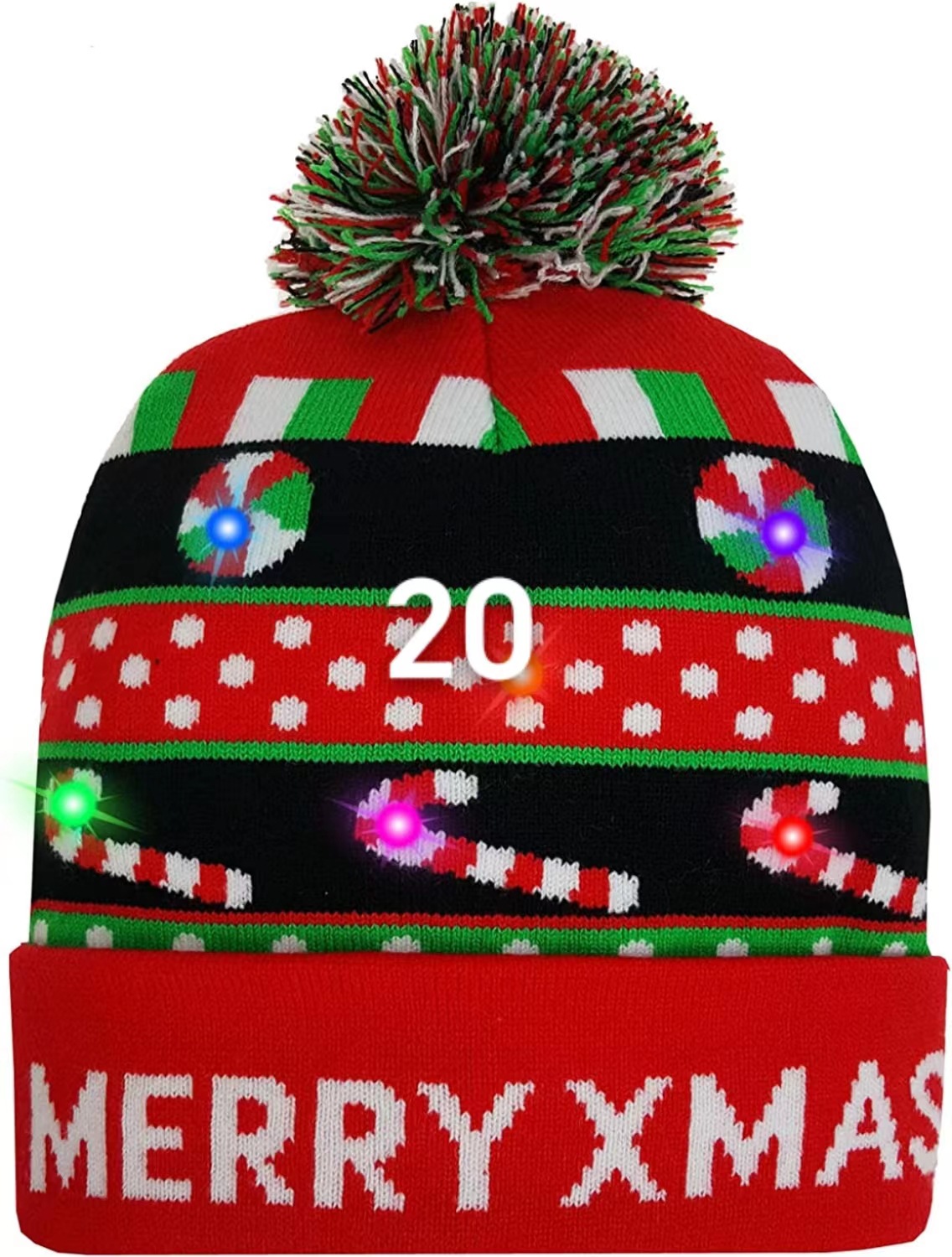 Weihnachtsmütze Garn Acryl Jacquard LED Weihnachtswollmütze Herbst/Winter warme Strick-Weihnachtsmütze_voghion.com