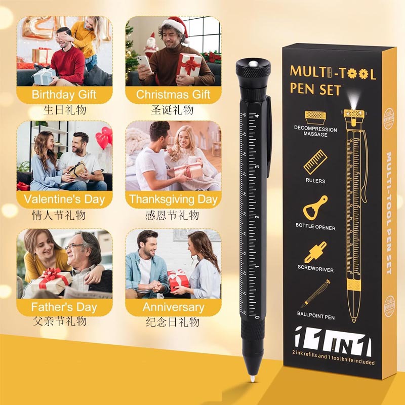 Bolígrafo Multifuncional 12 en 1 con Luz LED, Regalo Empresarial, Antiestrés, Desempaquetado, Bolígrafo Metálico