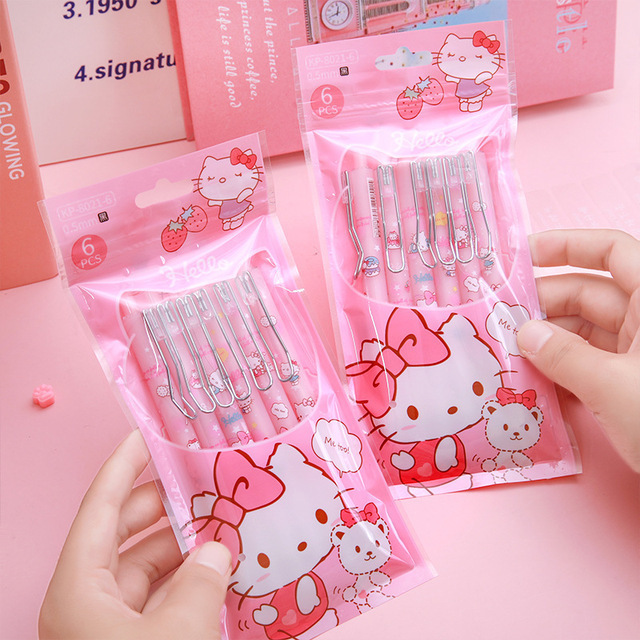 6PCS Bolígrafos Kawaii Sanrio Neutros Cinnamoroll My Melody Kuromi1