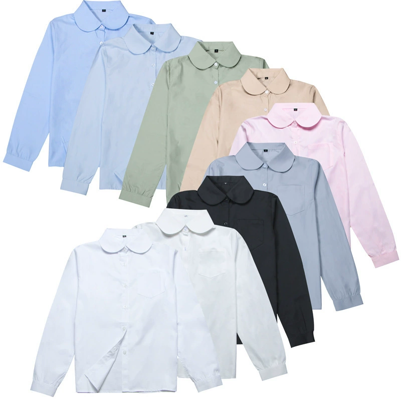 Фабрика в наличии оптом Униформа JK планка для таблеток с круглым вырезом Базовая рубашка с длинным рукавом женская рубашка Студенческая Рабочая одежда весна и осень