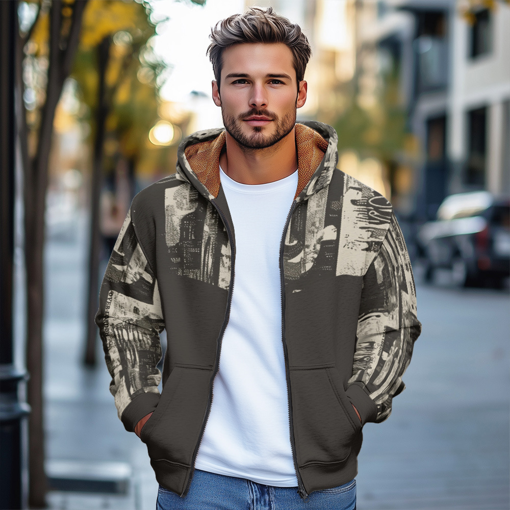 Giacca in cotone con cappuccio e cerniera da uomo invernale con stampa digitale europea D953_voghion.com