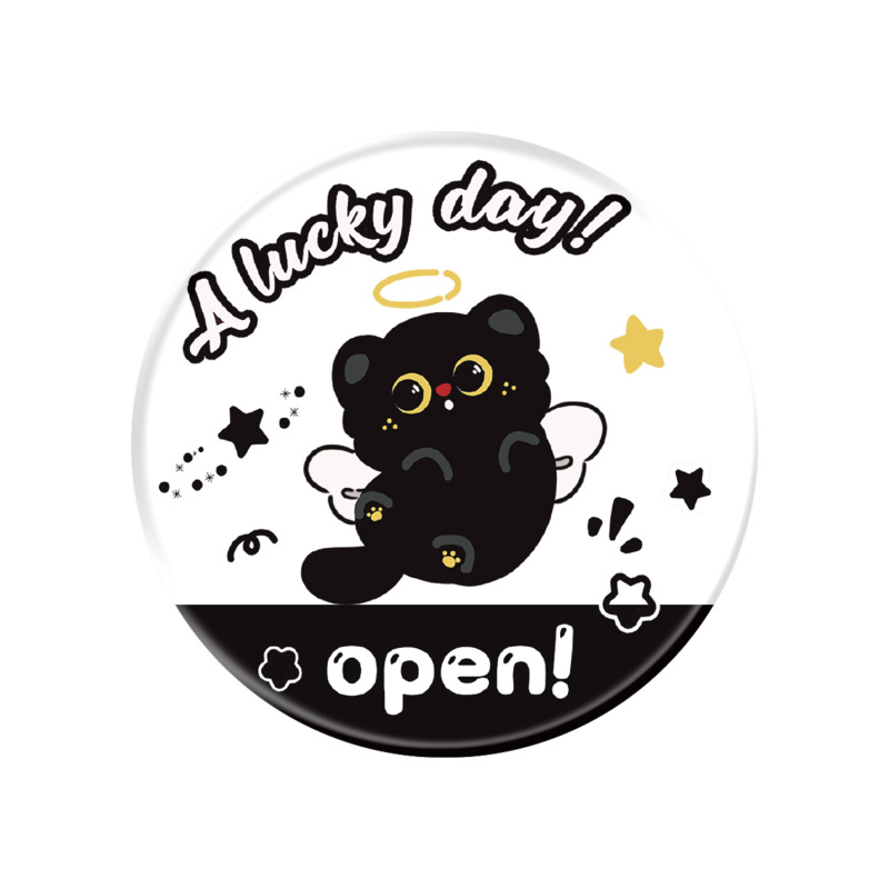 黒猫ポータブル小型ミラーかわいいブリキ小さな丸いミラー漫画ガールハート片面ミラー学生ギフト|undefined