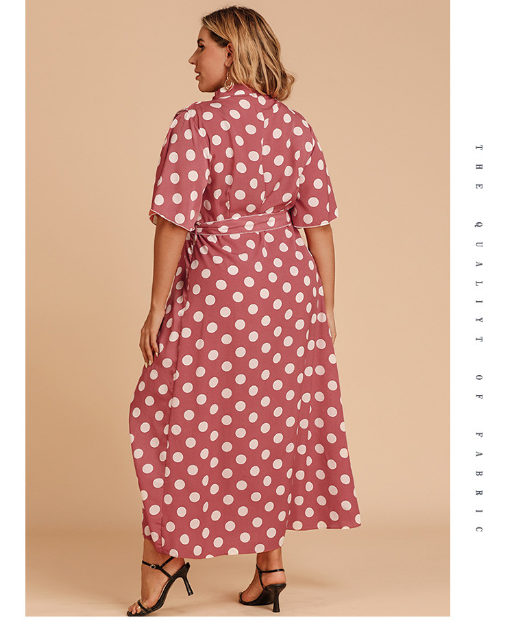 Plus size summer stand collar half-sleeve polka dot lace-up loose dress nihaostyles wholesale clothing NSJR84926