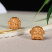 老山檀香木雕刻三不猴散珠DIY国风配饰手链手机链钥匙扣包包配件