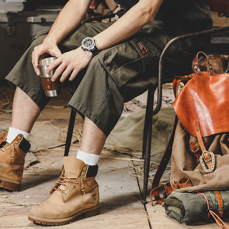 American Vintage Work Shorts Men's Summer Thin Casual Capri Pants Fashionable Japanese plus size Loose Straight Pants