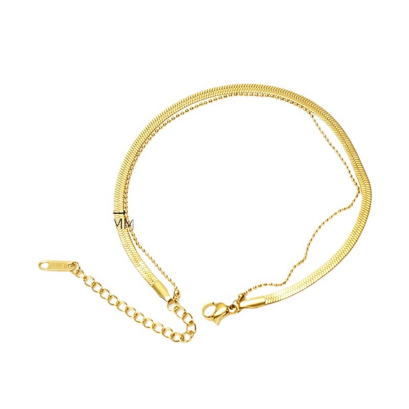 Moda europea y americana estilo francés nuevo tobillera de acero de titanio para mujer chapado en oro de 18 quilates cadena de tobillera de acero de titanio fabricante spot al por mayor