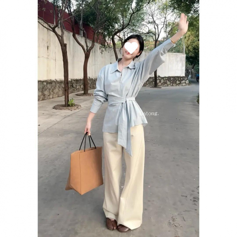 大码胖mm设计感长袖衬衫女秋夏新款收腰显瘦气质叠穿衬衣减龄上衣|undefined