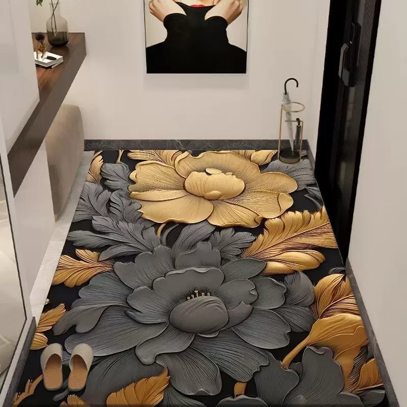 工厂3D花卉玄关蹭土脚垫轻奢入户门地毯家用复古大花防滑耐脏地垫