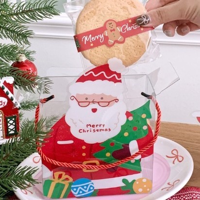 新しいクリスマスサンタクロース包装スーツケース diy ポータブル透明包装クッキークッキープラスチックボックス|undefined