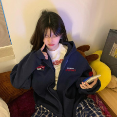复古重磅连帽开衫刺绣拉链卫衣男女bf嘻哈高街运动宽松外套帽衫潮